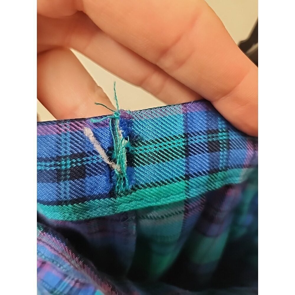 Pendleton Vintage Pleated Flare Turquoise Plaid Midi Skirt Size 16  Zip Button - Picture 7 of 8